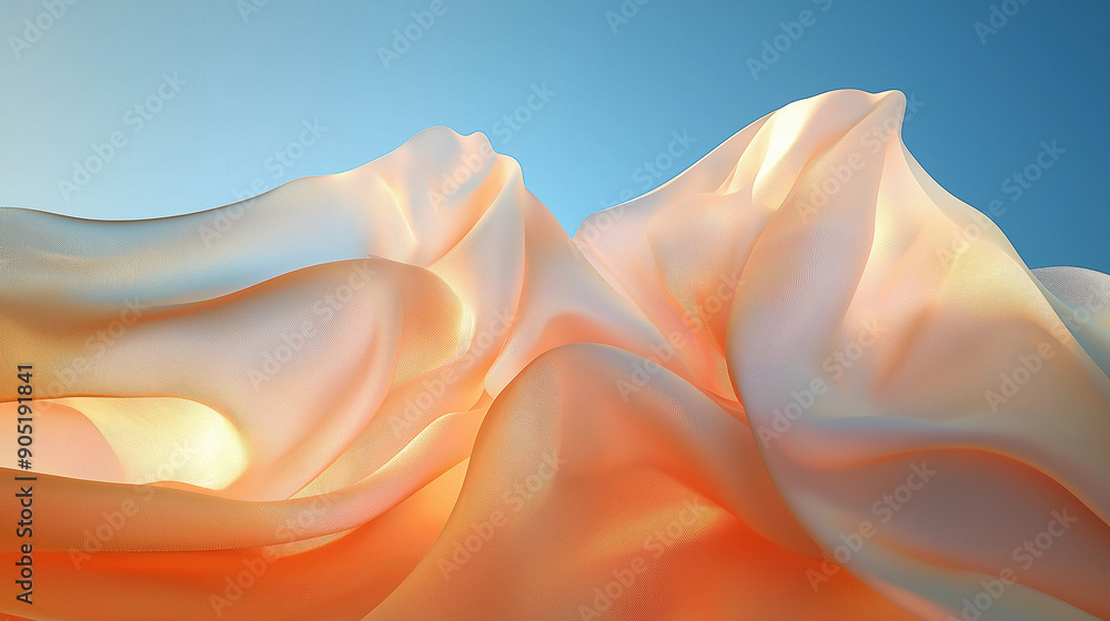 Poster a fluid, wavy formation that resembles a flowing fabric or liquid. it's set against a gradient backg