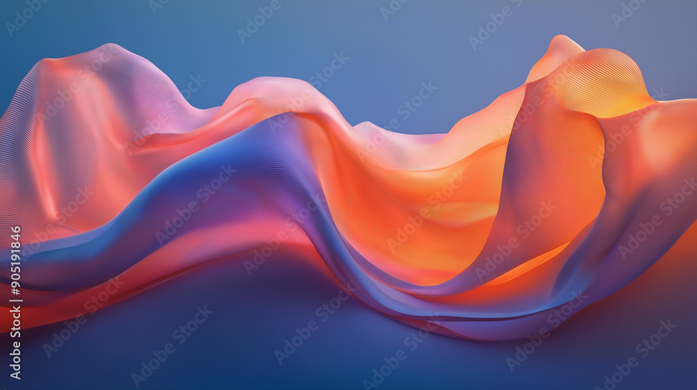 Poster a fluid, wavy formation that resembles a flowing fabric or liquid. it's set against a gradient backg