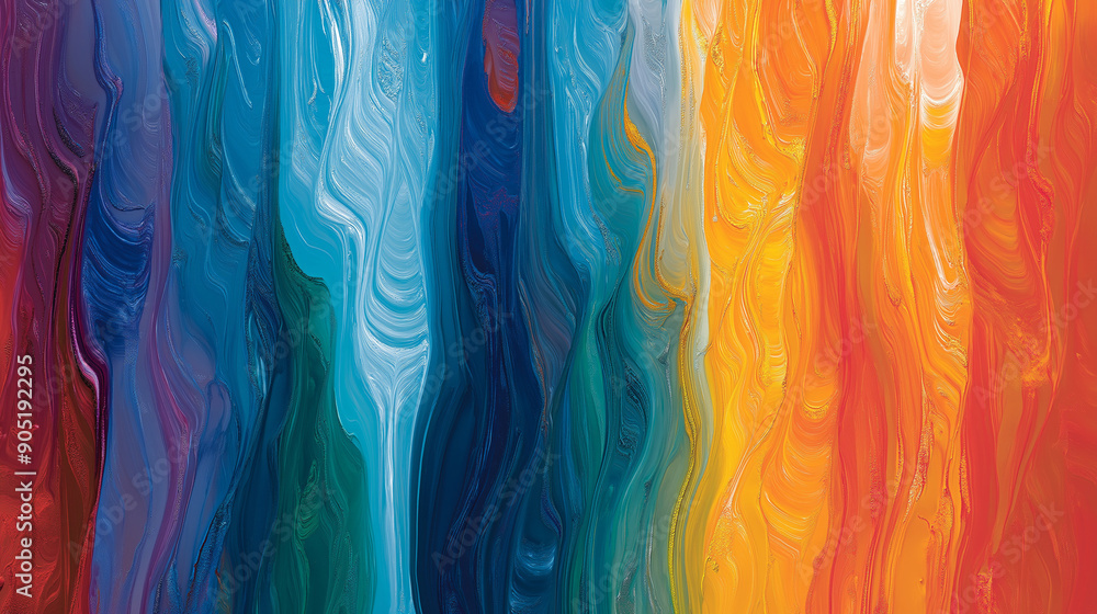 Poster a vibrant and colorful abstract pattern. it features vertical streaks of varying widths and hues, ra
