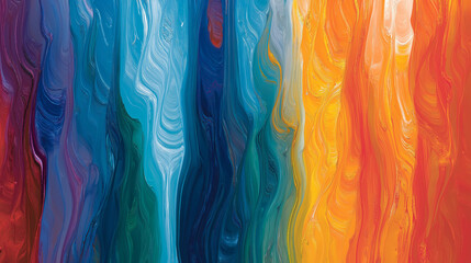 A vibrant and colorful abstract pattern. It features vertical streaks of varying widths and hues, ranging from cool blues and teals to warm oranges, yellows, and reds