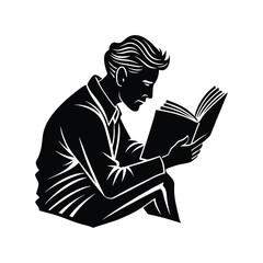 sitting man reading book silhouettes
