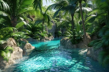 Lush Tropical Jungle With A Winding River