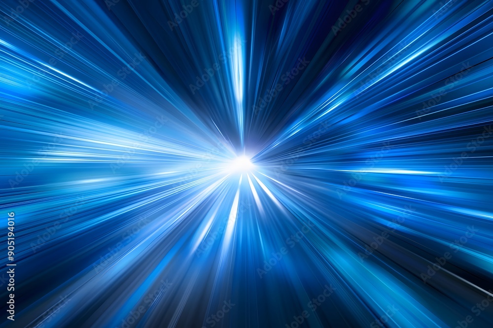 Poster abstract blue light speed background with motion blur and glowing lines, futuristic technology conce