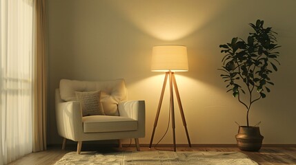 Minimal and cozy Scandinavian living room. The minimalism design and fashionable decor