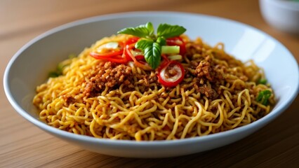  Delicious Asian noodle dish with vibrant toppings