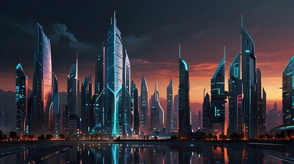 Futuristic cityscape with advanced technology elements