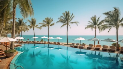 Obraz premium Tropical Paradise: Swimming Pool and Palm Trees at a Luxury Resort