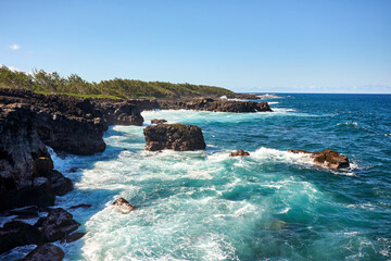 Coastline rock formations on the south part of Mauritius island, Le Souffleur, Pont Naturel, Africa