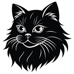 logo of persiana cat face, side view, silhouette, black and white, white background