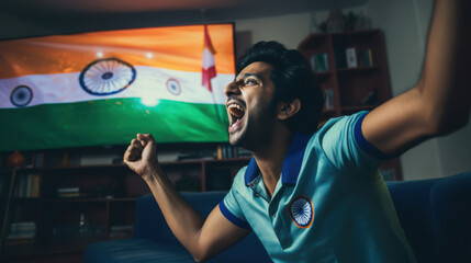 indian crowd cheering to cricket team, watching match