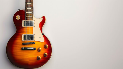 Realistic Electric Guitar With Sunburst Finish Displayed Elegantly Against Light Background in Bright Indoor Setting