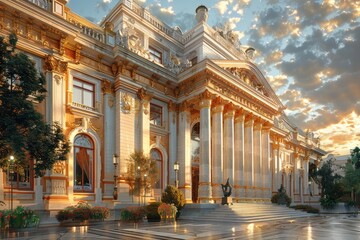 Obraz premium Bank building with classical architecture, representing traditional banking institutions