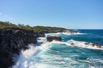 Coastline rock formations on the south part of Mauritius island, Le Souffleur, Pont Naturel, Africa