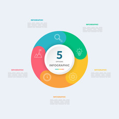 Circle chart infographic template with 5 options for presentations