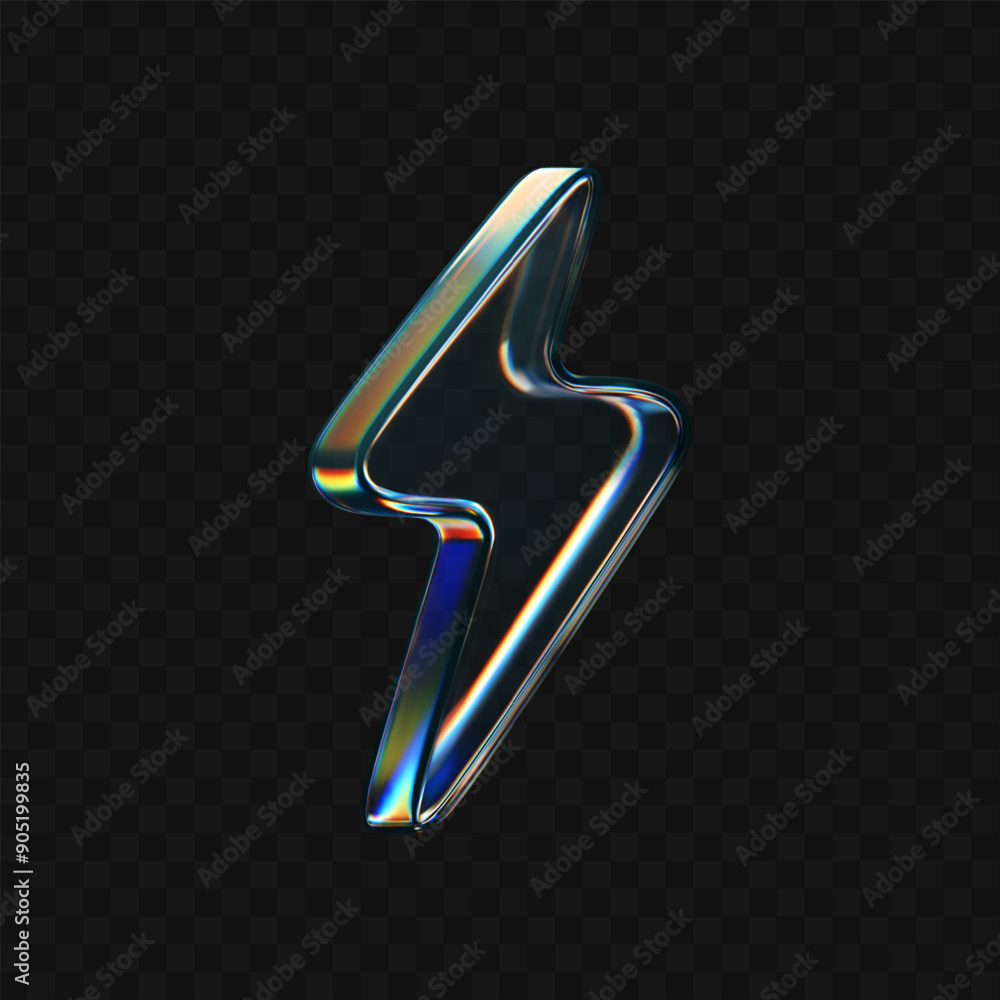 Canvas Prints 3d glass lightning icon with refraction and holographic effect isolated on dark background. render t