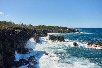 Coastline rock formations on the south part of Mauritius island, Le Souffleur, Pont Naturel, Africa