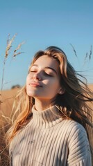 Fototapeta premium Woman with Closed Eyes in a Field