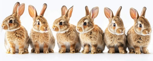 Fototapeta premium 6 different poses of rabbits standing up, white background, full body