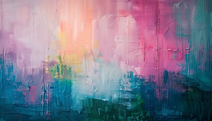 Obraz premium Abstract Acrylic Painting with Pink, Blue, and Green Hues