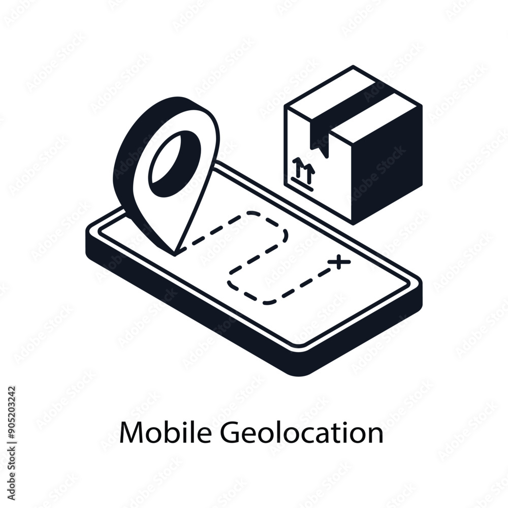 Poster mobile geolocation isometric outline style icon. symbol on white background eps 10 file