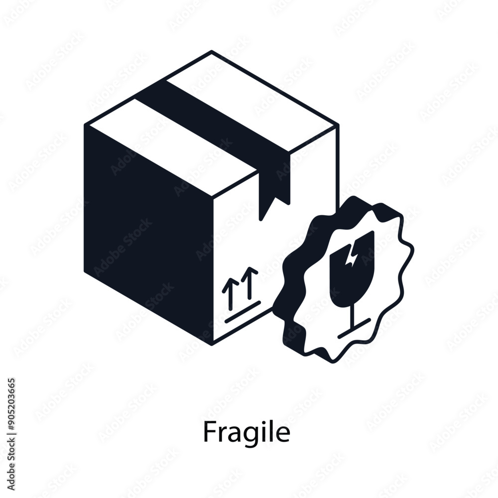 Poster fragile isometric outline style icon. symbol on white background eps 10 file