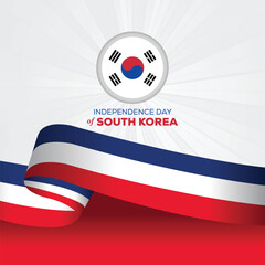 15 August celebration template or banner design with Korean national flags for South Korea independence day