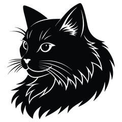 logo of persiana cat face, side view, silhouette, black and white, white background