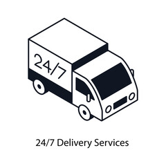 24/7 Delivery Services Isometric outline style icon. Symbol on White background EPS 10 File 