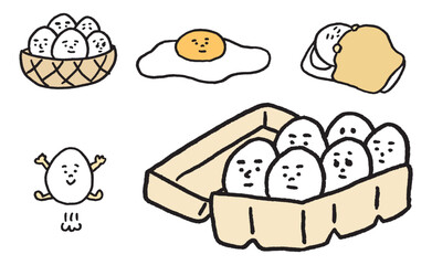 白くて丸くて面白かわいい卵のキャラ素材