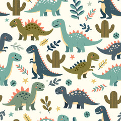 Dinosaur minimal cartoon seamless pattern background