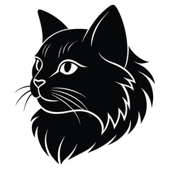 logo of persiana cat face, side view, silhouette, black and white, white background