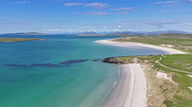 Clachan Sands, Outer Hebrides, from above, with crystal-clear waters