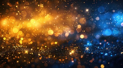 Fototapeta premium Shiny golden and blue defocused background, glitter and glare creating a magical effect.