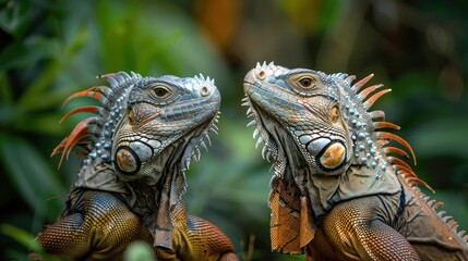 Fototapeta premium two large lizards are standing next to each other