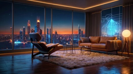 Fototapeta premium a music video background picture for the YouTube channel featuring a dreamy, futuristic living room