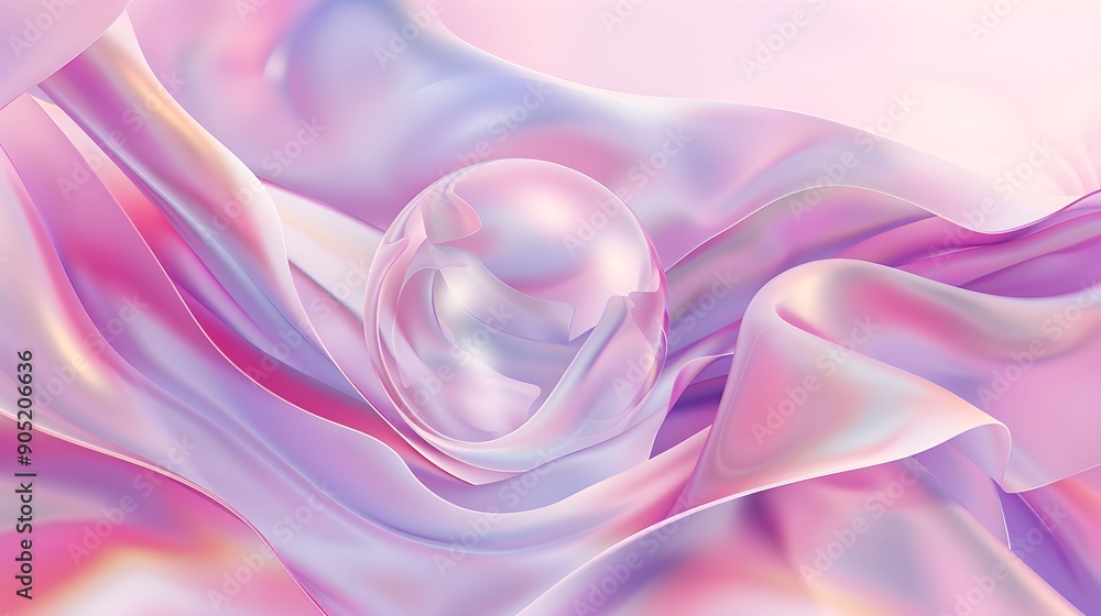 Poster abstract pastel composition with flowing shapes and a central pearl-like orb. soft and elegant desig