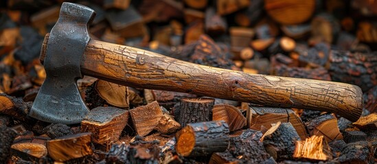 A Rusty Axe on a Pile of Firewood