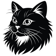 logo of persiana cat face, side view, silhouette, black and white, white background