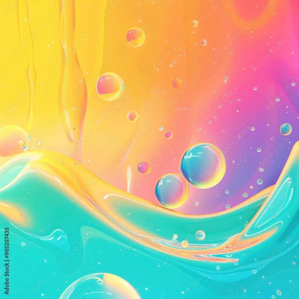 Poster a vibrant abstract background featuring colorful bubbles and waves, perfect for adding a playful tou