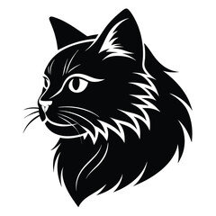 logo of persiana cat face, side view, silhouette, black and white, white background