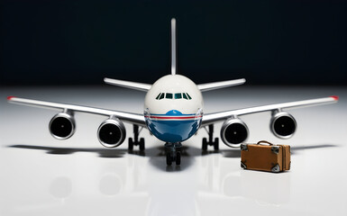 Fototapeta premium A miniature airplane with A tiny suitcase