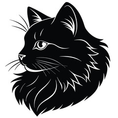 logo of persiana cat face, side view, silhouette, black and white, white background