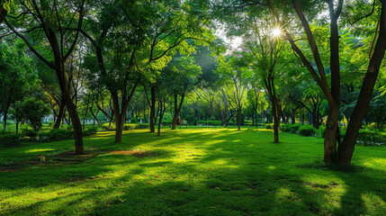 Fototapeta premium Green City Park in Bright Light