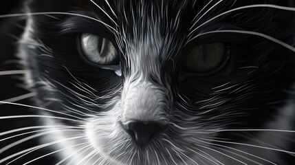 Macro Close Up Tuxedo Cat Black and White Cat