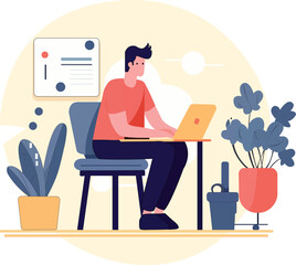 Freelancer man flat illustration or remote working
working
