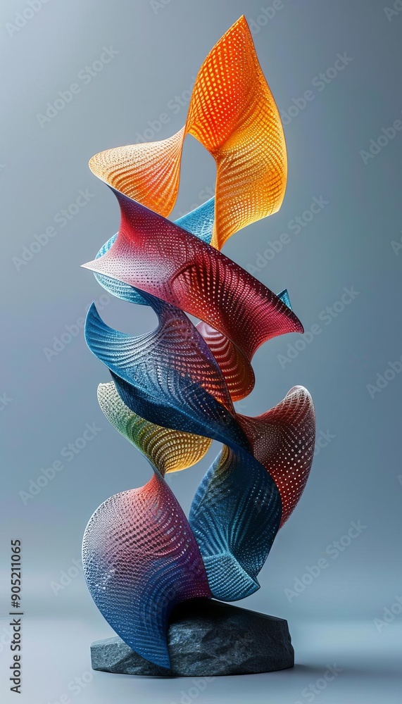 Poster colorful abstract sculpture with intricate curves and vibrant hues, creating a mesmerizing visual ex