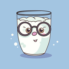 Milk glass cartoon character with glasses