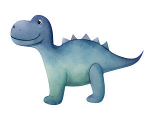 Little watercolor dinosaur. Cute hand drawn dinosaur illustration. Cartoon smiling dinosaur