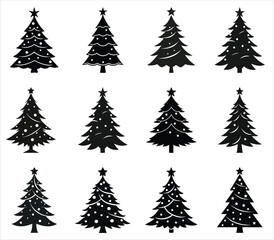 Set of Christmas tree silhouettes vector illustration