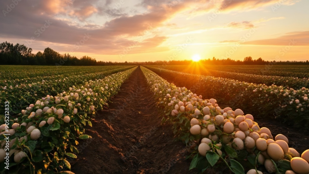 Poster  Sunset over a bountiful harvest field